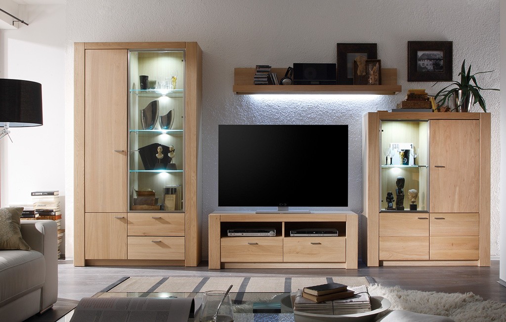 Vitrine massiv (2-trg.) Eiche teilmassiv Bianco geölt Maderia T12 Highboard massiv Maderia T12.