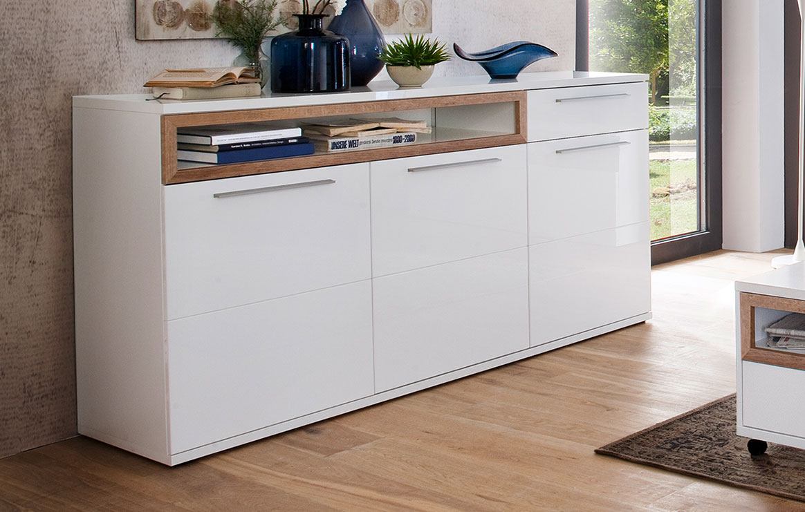 Sideboard weiß Hochglanz Absetzung Riviera Pamplona T01 Sideboard weiß Hochglanz Pamplona T01.