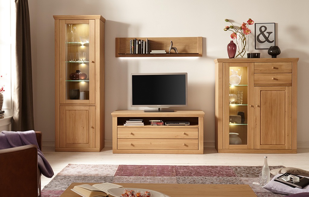 Vitrine Eiche Bianco massiv Verona. Vitrine Highboard Eiche Bianco massiv.