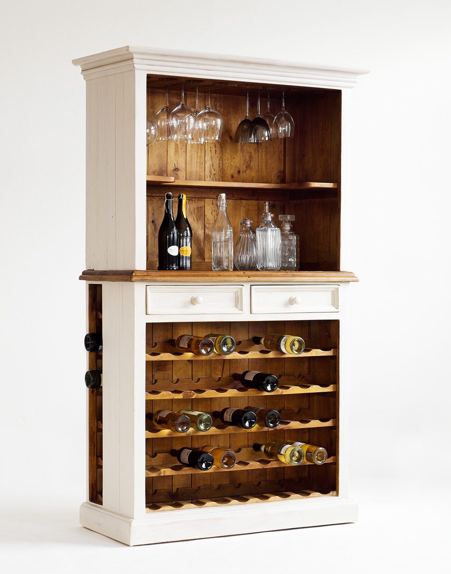 Buffet mit Weineinsatz massiv Recycle-Kiefer weiß Bodde. Buffet mit Weineinsatz massiv Recycle-Kiefer weiß Bodde.