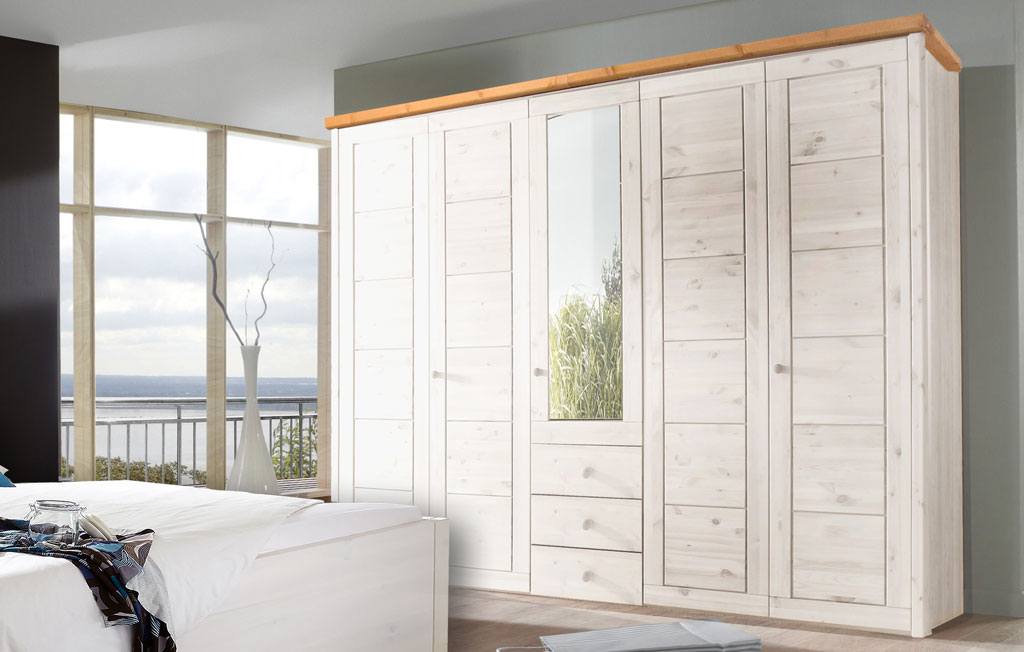 Massivholz Kleiderschrank Rauna weiss - gebeizt - geölt Massivholz Kleiderschrank Rauna weiss - gebeizt - geölt