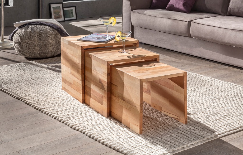 Couchtisch 3er Set massiv - natur Eiche - Kernbuche geölt Triple. Couchtisch 3er Set massiv - natur Eiche - Kernbuche geölt Triple Woodlive Massivholzmöbel.