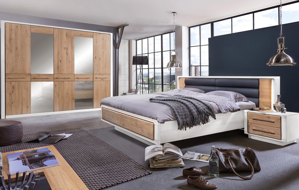 Schlafzimmer komplett Landhausstil mit Kleiderschrank 5 türig Asteiche Bianco Elba Schlafzimmer komplett mit Kleiderschrank 5 türig Asteiche Bianco Elba