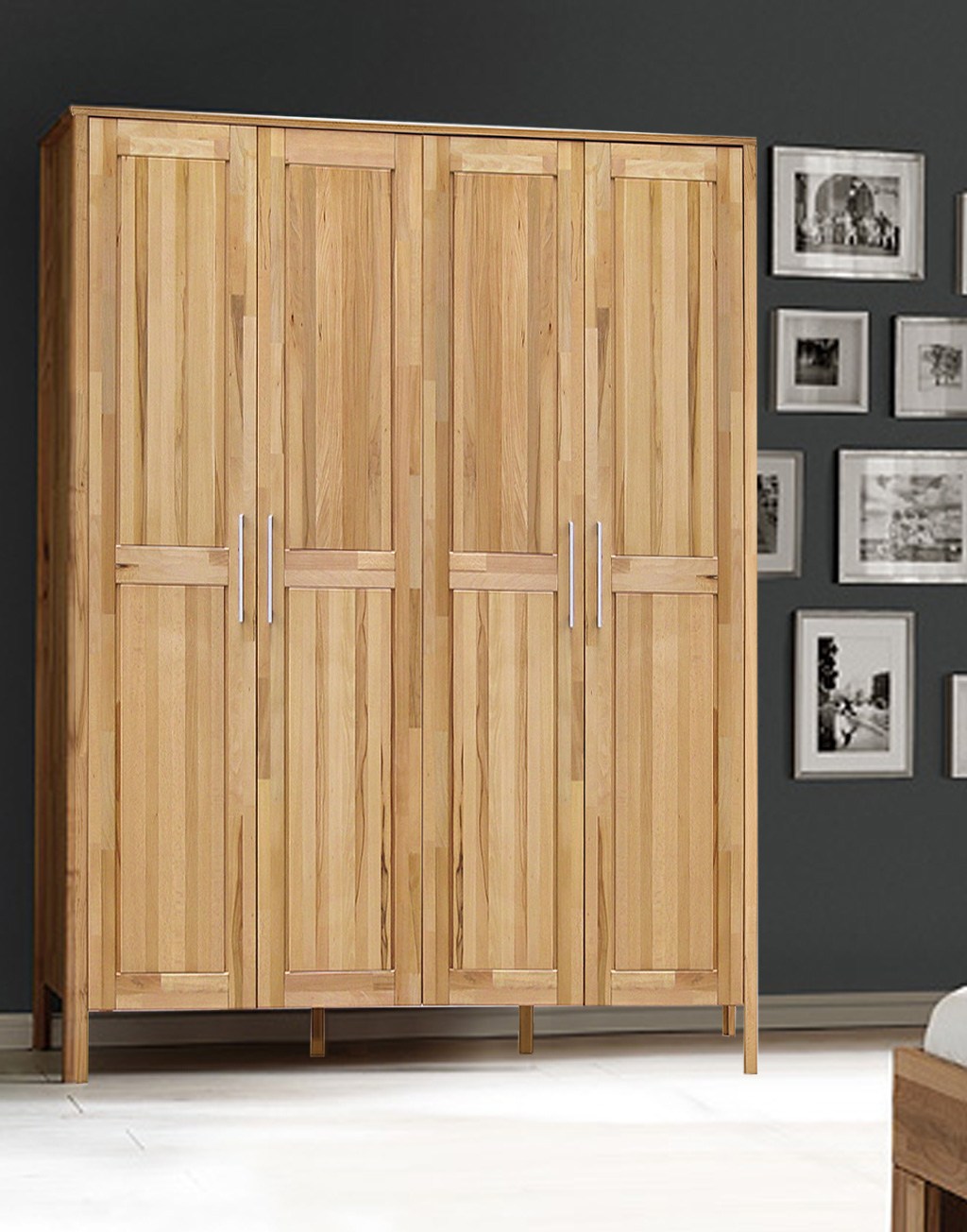 Massivholz Kleiderschrank 4 türig ohne Schuhbkästen | Modset SK04 Massivholz Kleiderschrank 4 türig ohne Schuhbkästen | Modset SK04