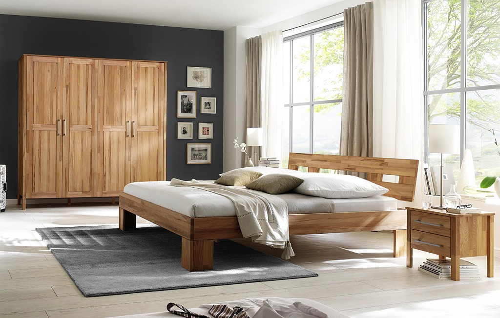 Massivholz Schlafzimmer mit Kleiderschrank 4 türig ohne Schuhbkästen Modset