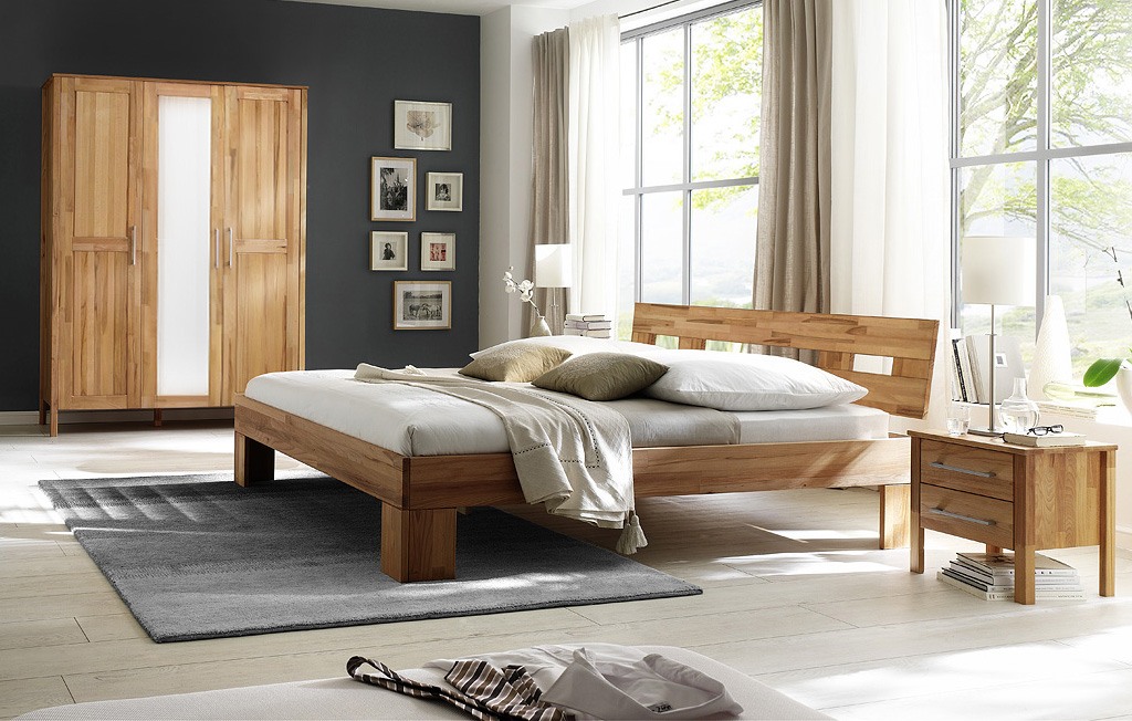 Massivholz Schlafzimmer mit Kleiderschrank 3 türig ohne Schuhbkästen Modset
