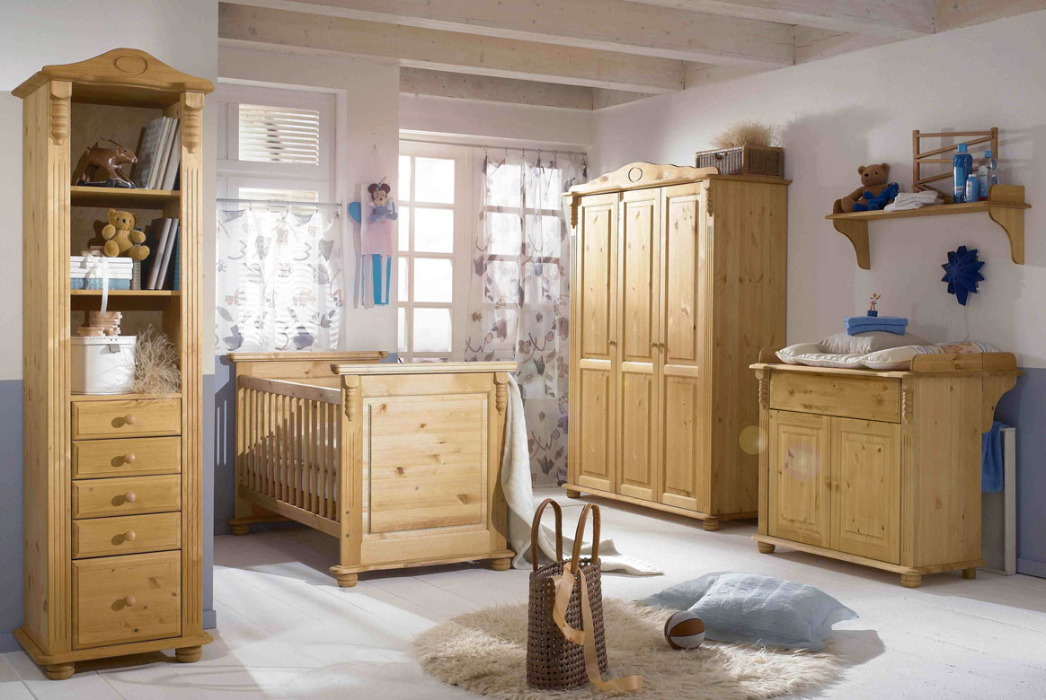 Abbildung Babyzimmer Set Massivholz gebeizt/geölt Kiefer | Roma