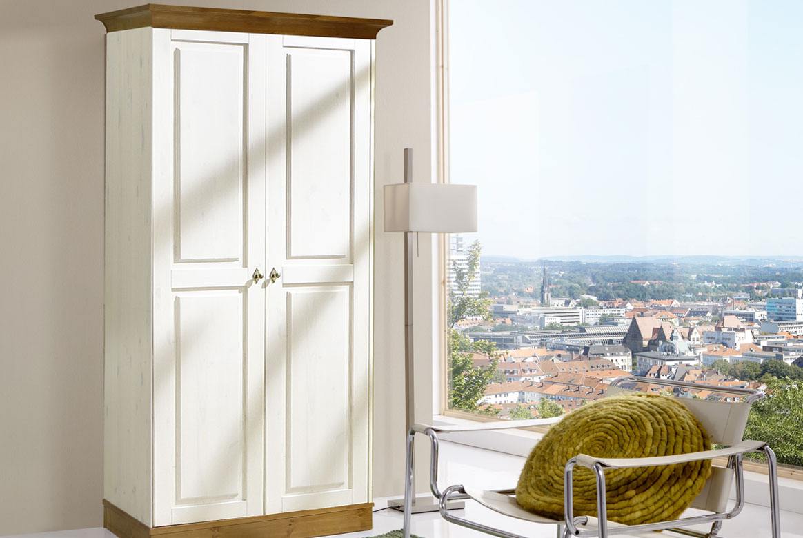 Abbildung Massivholz Kleiderschrank 2 türig weiss - provencefarbig Linea | T02 Abbildung Massivholz Kleiderschrank 2 türig weiss - provencefarbig Linea | T02