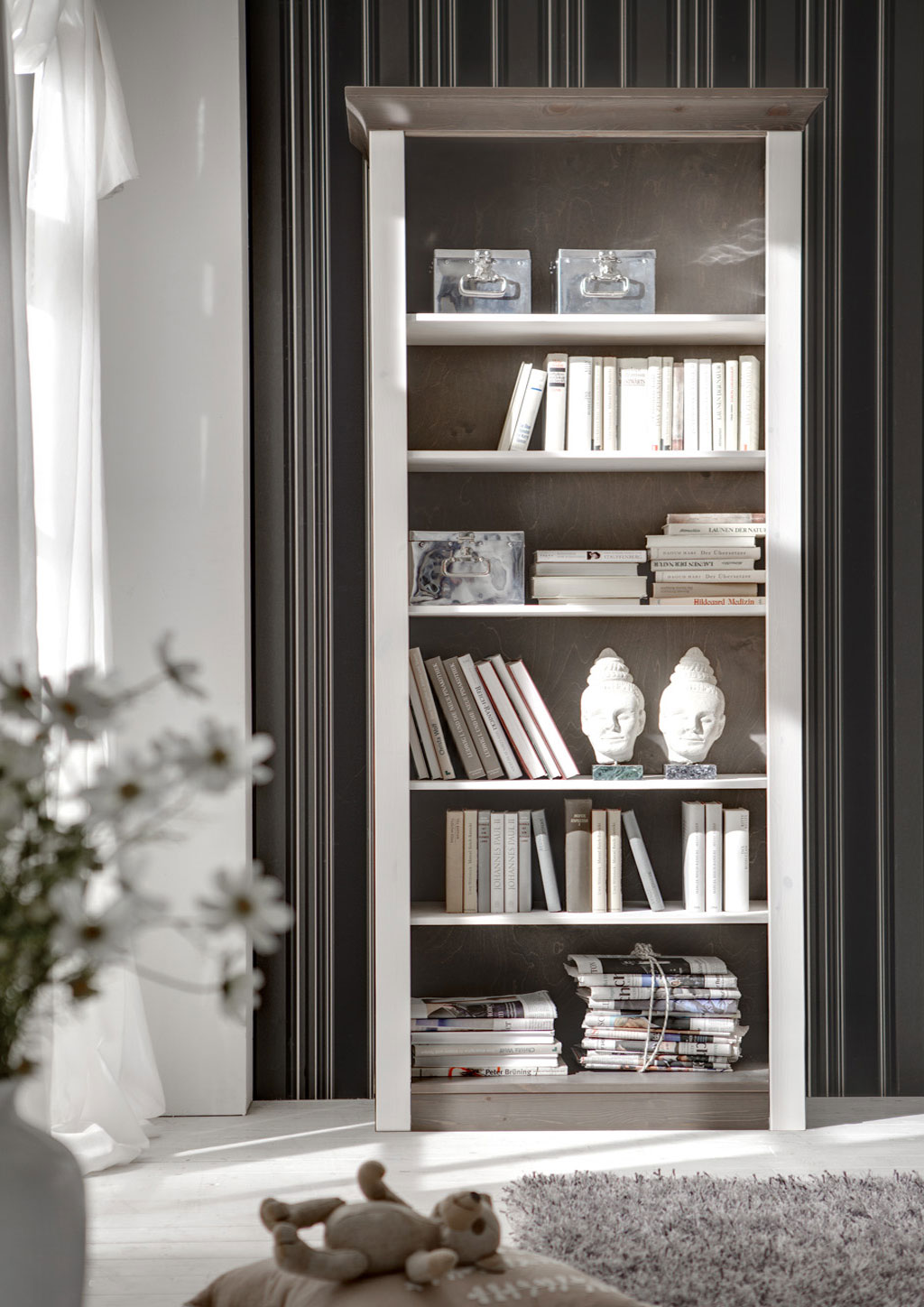 Bücherregal Landhausstil weiß - grau Bücherregal Landhausstil weiß