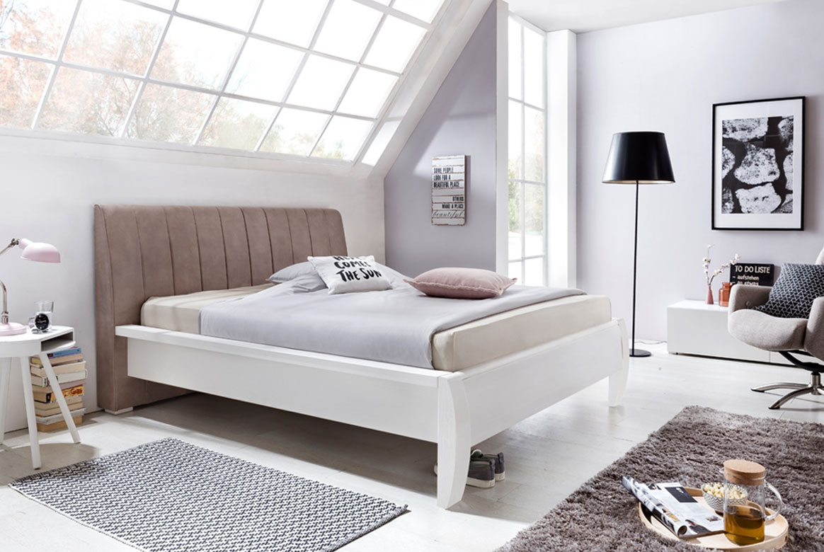 Abbildung Landhausstil Bett mit Polsterkopfteil 180x200 cm weiß Elba | T10 Abbildung Landhausstil Bett mit Polsterkopfteil 180x200 cm weiß Elba | T10
