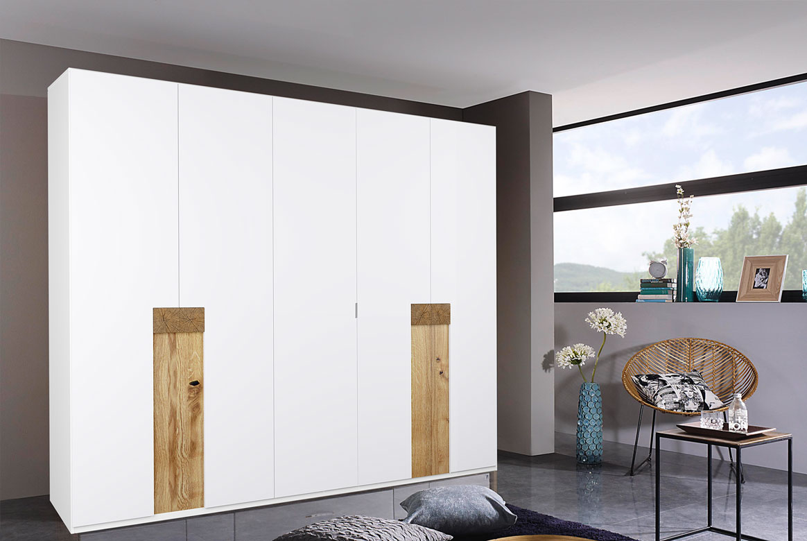 Kleiderschrank weiß mit Hirnholz Aplikation massiv EOS | T05 Kleiderschrank weiß mit Hirnholz Aplikation massiv EOS | T05