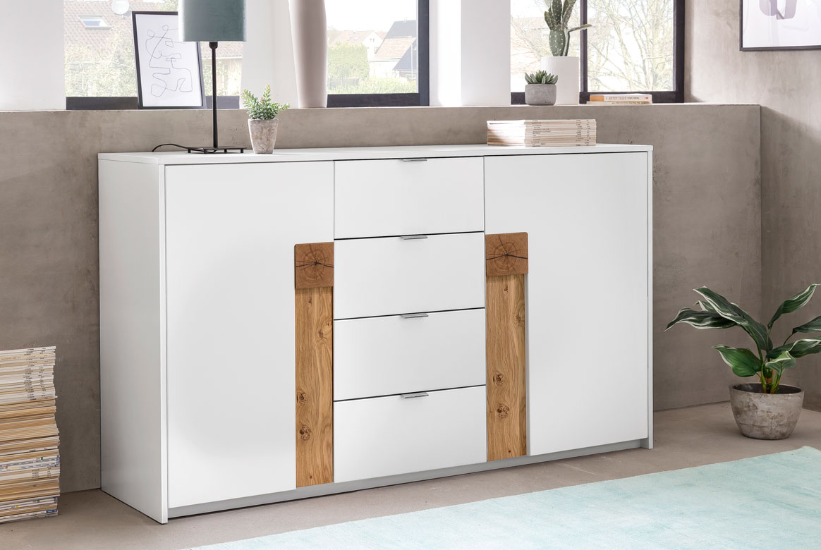Sideboard weiß mit Hirnholz Aplikation massiv EOS | T73 Sideboard weiß mit Hirnholz Aplikation massiv EOS | T73