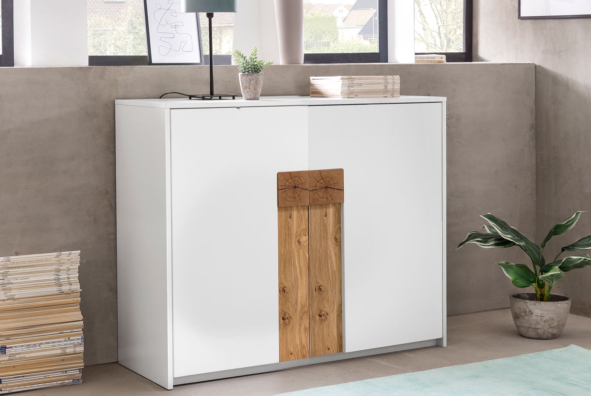Kommode weiß mit Hirnholz Aplikation massiv EOS | T72 Kommode weiß mit Hirnholz Aplikation massiv EOS | T72