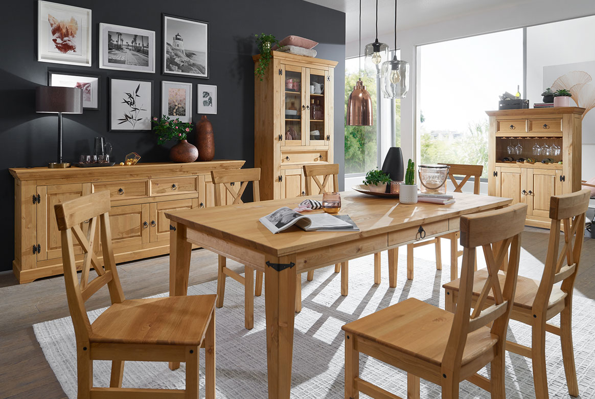 Esszimmer Kiefer massiv eichefarbig gebeizt geölt Prato | W02 Esszimmer Kiefer massiv eichefarbig gebeizt geölt Prato | W02