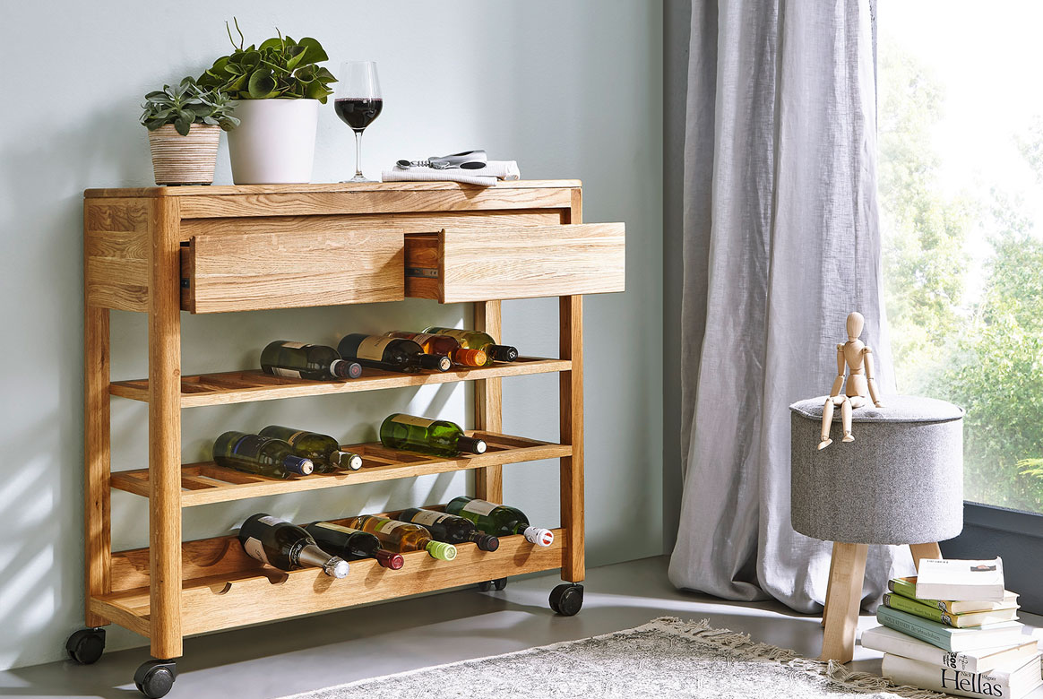 Weinrollwagen Massivholz Wildeiche geölt Rio | T09 Garderobe Massivholz Wildeiche geölt Rio | T09